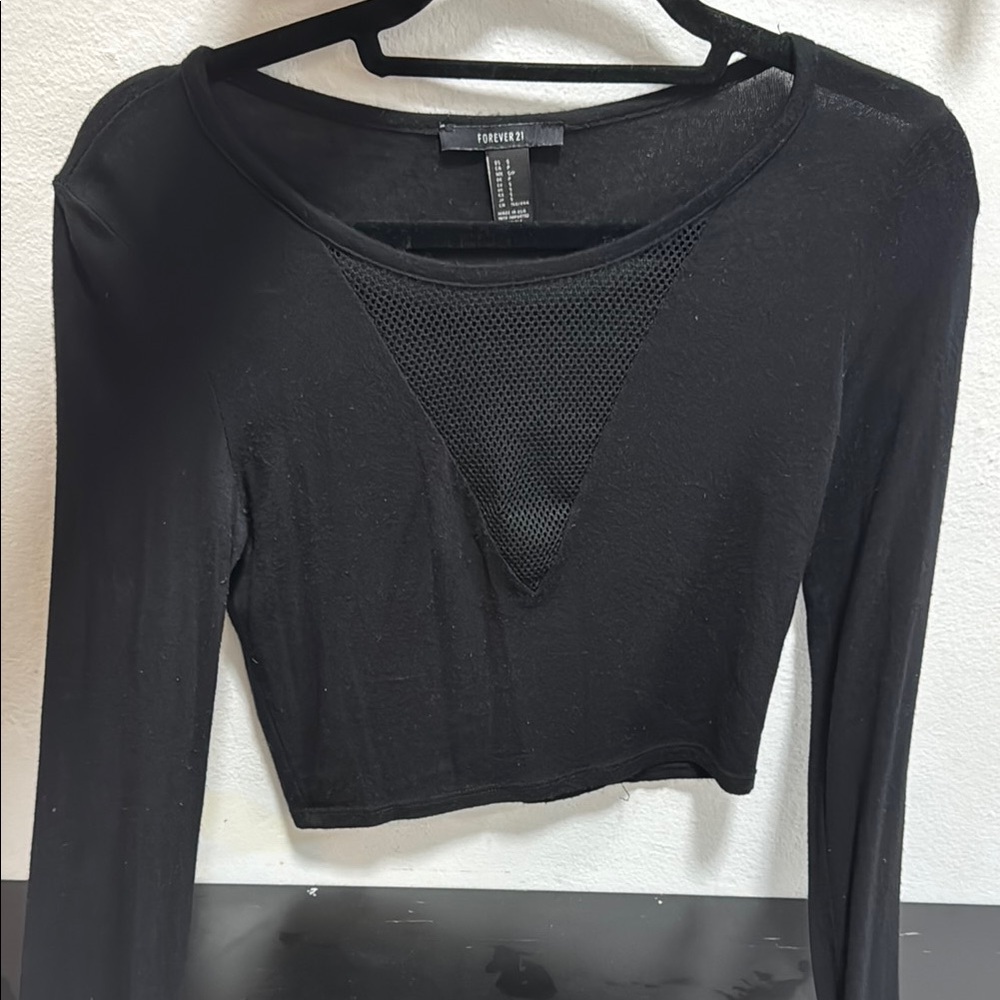 Forever 21 Black Mesh Detail Women's Top